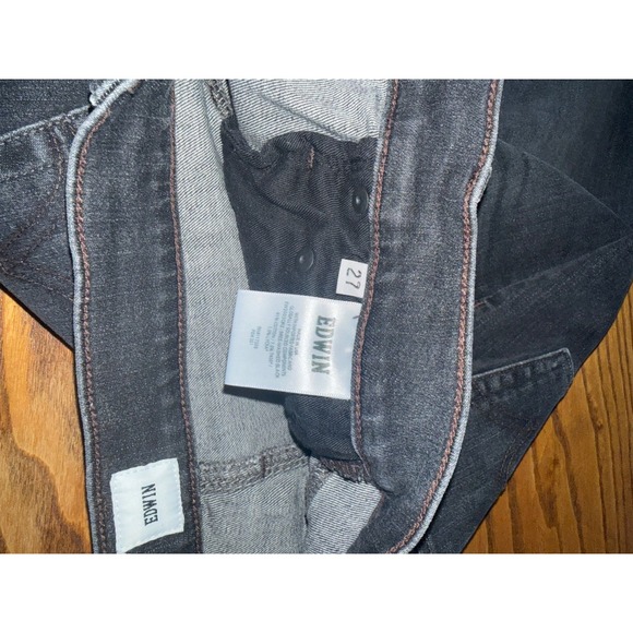 EDWIN Women's Black High Rise Straight Leg Raw Hem Denim Jeans - Picture 9 of 9